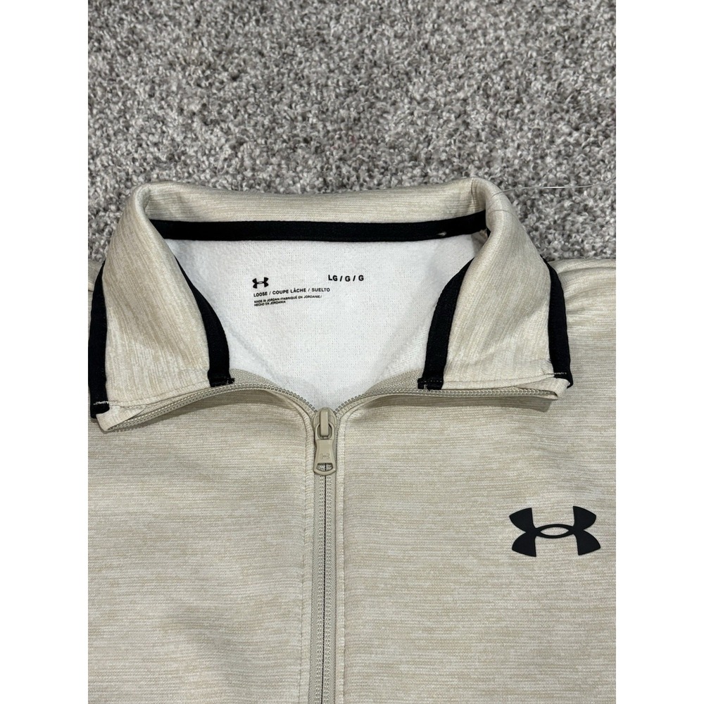 Under Armour Mens Quarter Zip Fleece Pullover Beige Heather Loose Fit Large NWOT